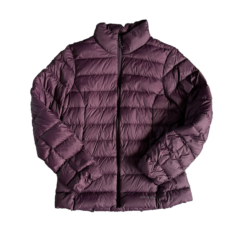 Eddie Bauer Jacket Womens Medium Purple EB650 Down Puffer Quilted Full Zip